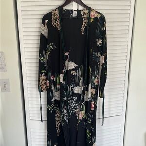 Black Floral & Crane Duster Kimono